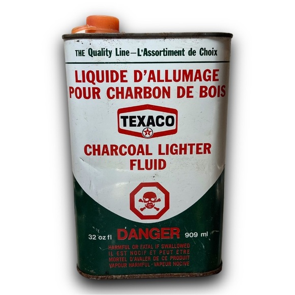 Vintage Texaco Metal Oil Can Charcoal Lighter Fluid 909ml Made In Canada - Picture 1 of 5